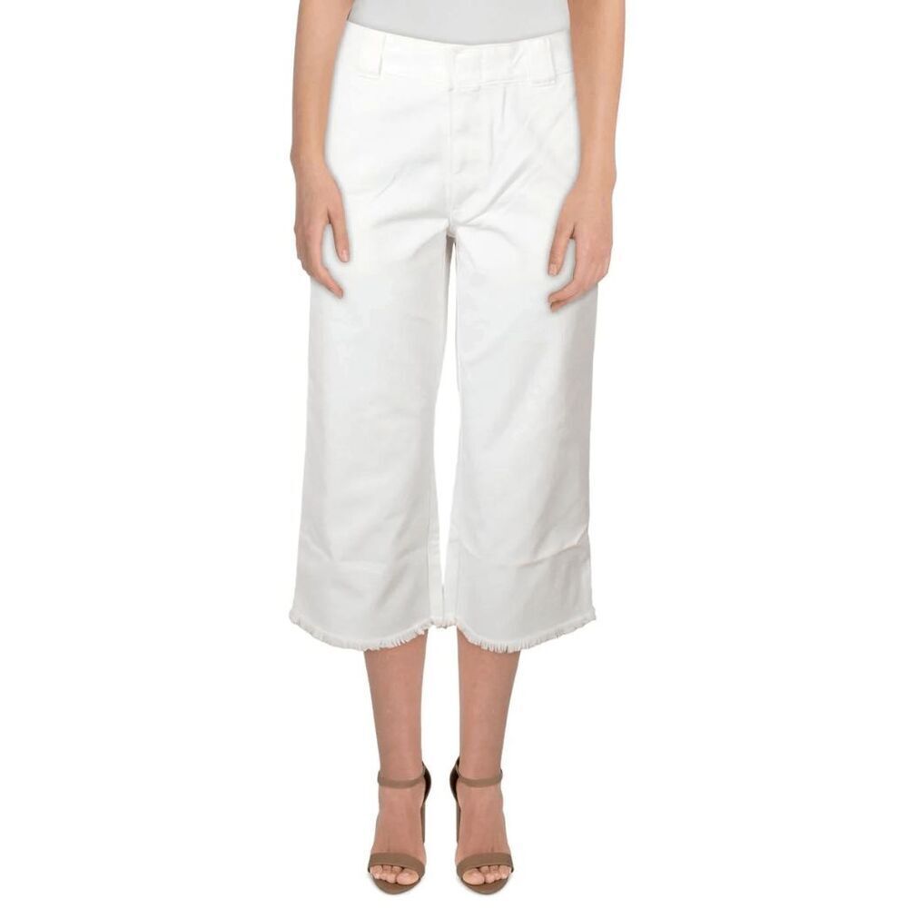 Dickies Junior's Women's Frayed-Hem Cropped Pants - White 13